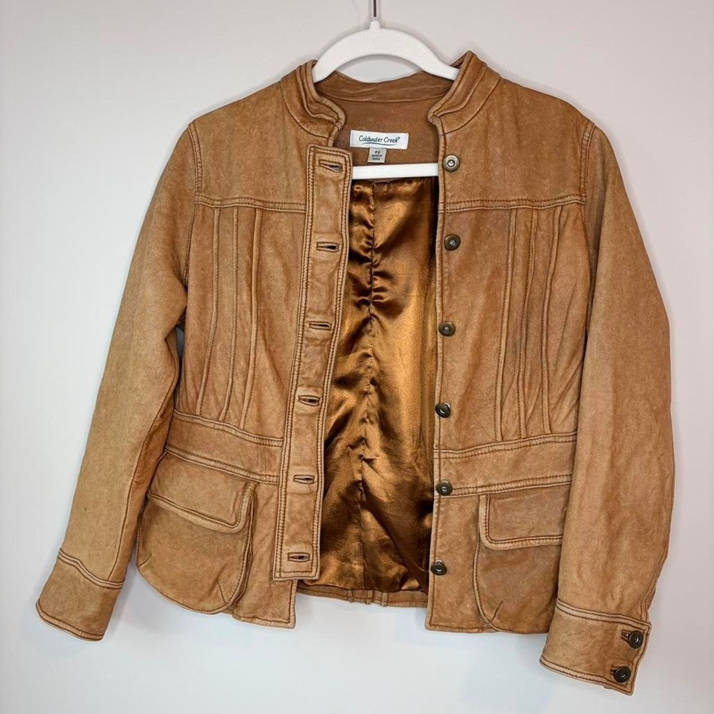 Vintage Coldwater Creek Tan leather Flight Jacket